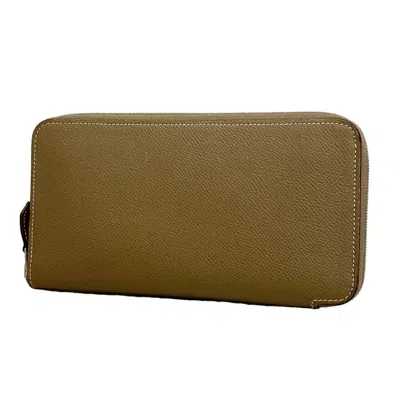 Pre-owned Hermes Etoupe Gray Leather Long Wallet (bi-fold) ()