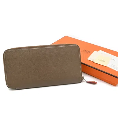 Pre-owned Hermes Etoupe Gray Purple Epsom Leather Long Wallet (bi-fold) ()