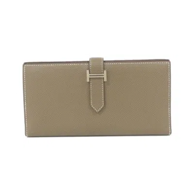 Pre-owned Hermes Etoupe Gray Soufre Epsom Leather Long Wallet (bi-fold) ()
