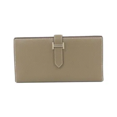 Pre-owned Hermes Etoupe Gray Soufre Epsom Leather Long Wallet (bi-fold) ()