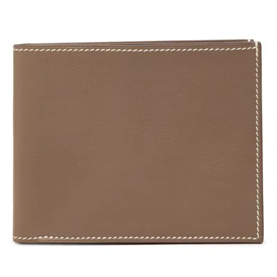 Pre-owned Hermes Etoupe Gray Swift Leather Bill Wallet (bi-fold) ()