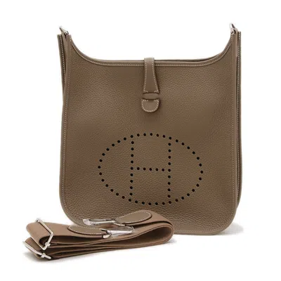 Pre-owned Hermes Etoupe Gray Taurillon Clemence Leather Shoulder Bag ()