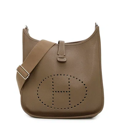 Pre-owned Hermes Etoupe Gray Taurillon Clemence Leather Shoulder Bag ()