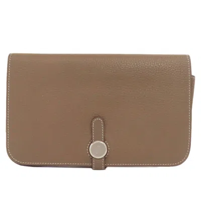 Pre-owned Hermes Etoupe Gray Togo Leather Long Wallet (bi-fold) ()