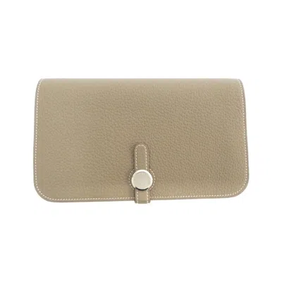 Pre-owned Hermes Etoupe Gray Togo Leather Long Wallet (bi-fold) ()