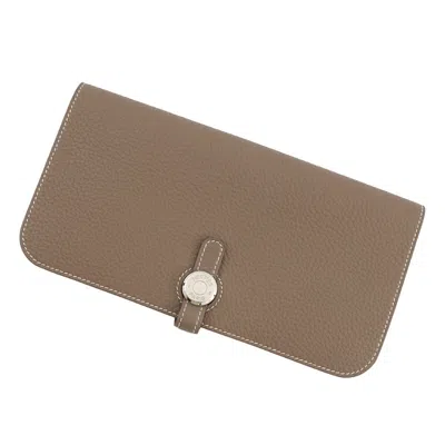 Pre-owned Hermes Etoupe Gray Togo Leather Long Wallet (bi-fold) ()