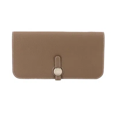 Pre-owned Hermes Etoupe Gray Togo Leather Long Wallet (bi-fold) ()