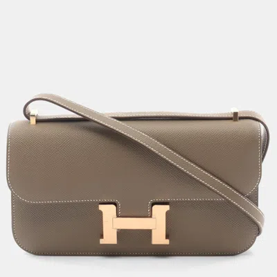 Pre-owned Hermes Constance Elan Shoulder Bag Epsom Leather Etoupe Grey In Gray