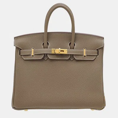 Pre-owned Hermes Etoupe Grey Togo Leather Birkin 25 Bag