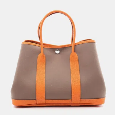 Pre-owned Hermes Etoupe Grey Toile H Negonda Garden Party Tpm Tote Bag In Gray