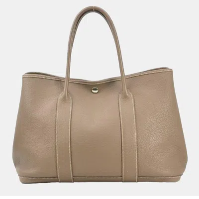 Pre-owned Hermes Etoupe Leather Garden Party Pm Tote Bag In Gray