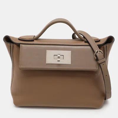 Pre-owned Hermes Etoupe Swift Leather Silver Finish 24/24 21 Bag In Brown