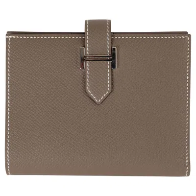 Pre-owned Hermes Etoupe Taupe Epsom Leather Bearn Compact Wallet Phw In Brown