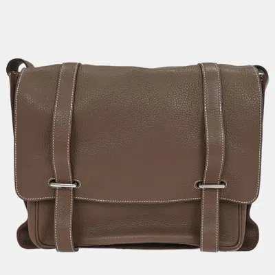 Pre-owned Hermes Etoupe Taurillon Clemence Steve Caporal 35 Shoulder Bag In Brown