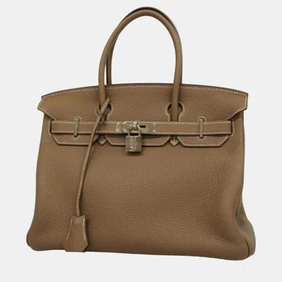 Pre-owned Hermes Etoupe Togo Birkin 30 N Engraved Ladies Handbag In Brown