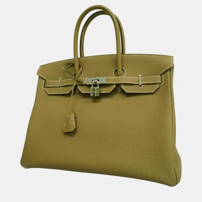 Pre-owned Hermes Etoupe Togo Birkin 35 Y Engraved Ladies Handbag In Green