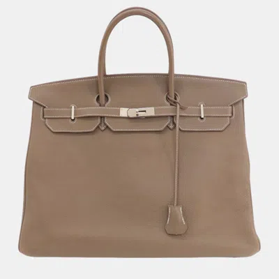 Pre-owned Hermes Etoupe Togo Birkin Handbag In Beige