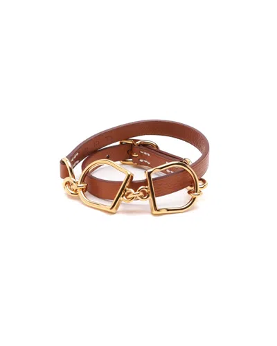 Pre-owned Hermes Hermès Étrier Double Tour Bracelet In Brown