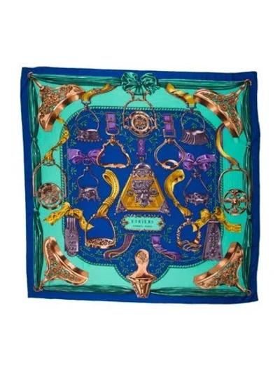 Pre-owned Hermes Etriers Cashmere Shawl W/ Tags In Blue