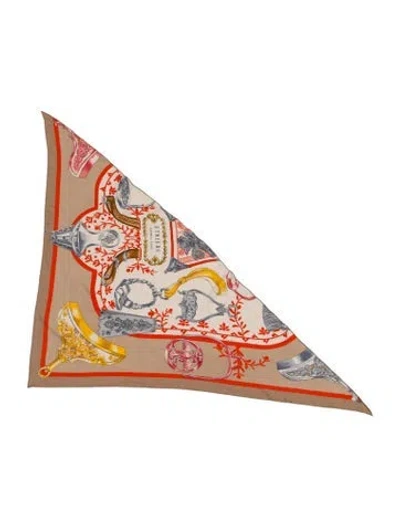 Pre-owned Hermes Etriers Remix Giant Triangle Cashmere Triangle Scarf In Neutral
