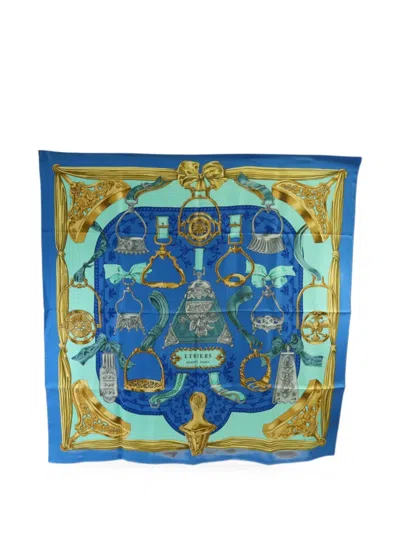 Pre-owned Hermes Etriers Scarf In Blue