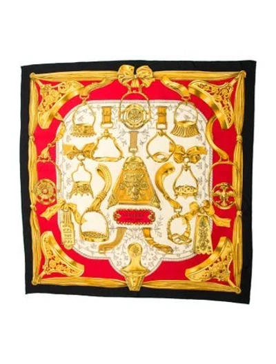 Pre-owned Hermes Etriers Silk Scarf In Black