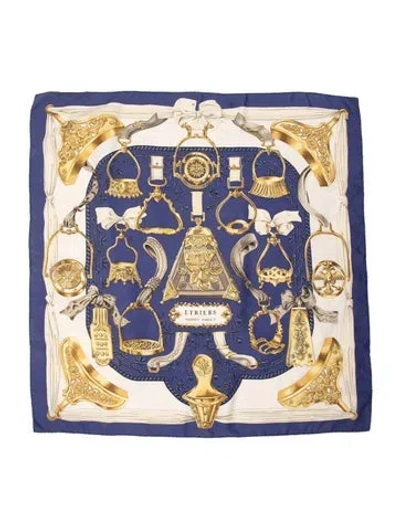 Pre-owned Hermes Etriers Silk Scarf In Blue