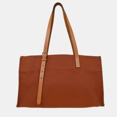 Pre-owned Hermes Etriviere Elan Brown Toile H Canvas Hunter Leather Tote Bag