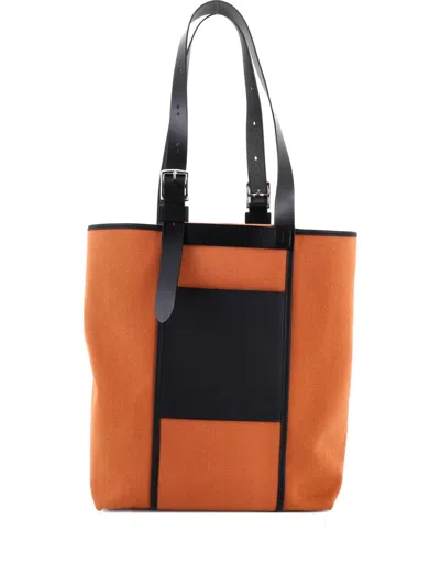 Pre-owned Hermes Etriviere Pocket Toile And Leather 27 Tote Bag In Brown