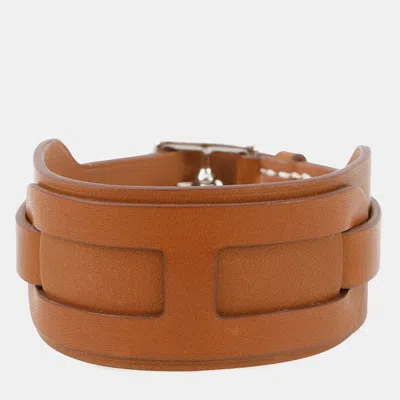 Pre-owned Hermes Etrivire Babor Bracelet Size T5 Gold Tadelakt Leather In Brown