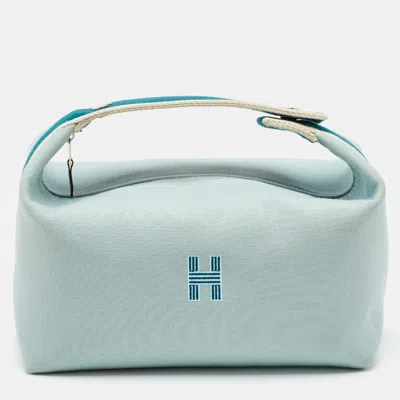 Pre-owned Hermes Eucalyptus Toile H Canvas Large Bride-a-brac Case In Blue