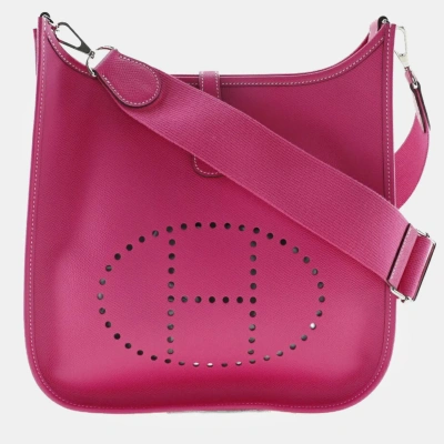Pre-owned Hermes Evelyn 3pm Shoulder Bag Vaux Epson Rose Tyrian Made In France 2014 Pink/silver Hardware R Cro