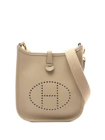 Pre-owned Hermes Evelyn Pm Perforated-h Leather Shoulder Bag In Neutral