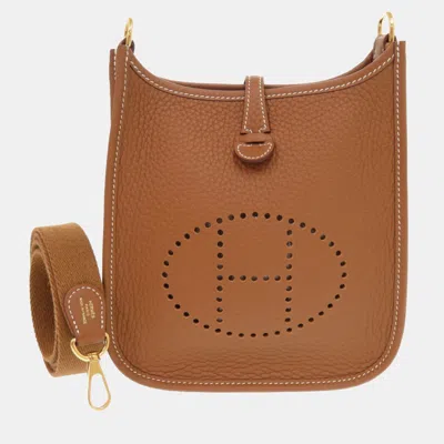 Pre-owned Hermes Evelyn Tpm Amazon Tbrown Aurillon Clemence Gold Shoulder Bag In Brown