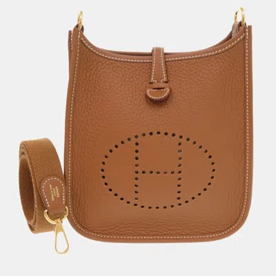Pre-owned Hermes Evelyn Tpm Brown Taurillon Clemence Shoulder Bag Ghw