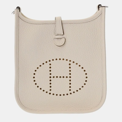 Pre-owned Hermes Evelyn Tpm Nata U Engraved (around 2022) Women's Taurillon Clemence Shoulder Bag In White