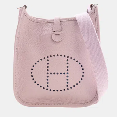 Pre-owned Hermes Evelyne 16 Mauve Pale Clemence Calfskin Leather Crossbody Bag In Pink
