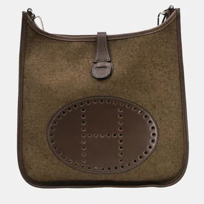 Pre-owned Hermes Evelyne 2 29 Ebene Toile H Chamonix Shoulder Bag Pm In Brown