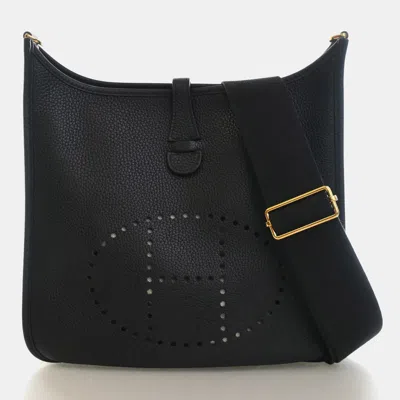 Pre-owned Hermes Evelyne 29 Noir Canvas Adjustable Shoulder Strap In Black