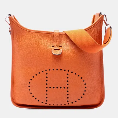 Pre-owned Hermes Evelyne 29 Orange Clemence Leather Crossbody Bag