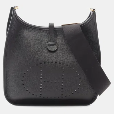 Pre-owned Hermes Evelyne 3 Troyes Black Clemence Leather Shoulder Bag Pm