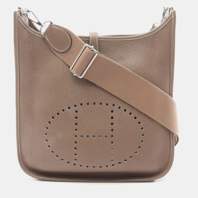 Pre-owned Hermes Evelyne 3 Troyes Pm Shoulder Bag A Clemence Leather Etoupe Grey Shw In Gray