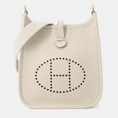 Pre-owned Hermes Evelyne Amazon Long Craie Taurillon Clemence Size Tpm In White