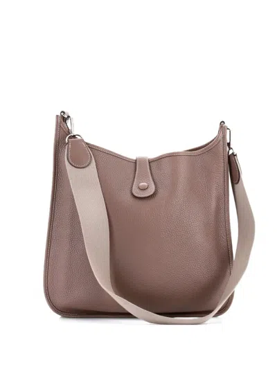 Pre-owned Hermes Evelyne Bag Gen I Clemence Gm Crossbody Bag In Gray