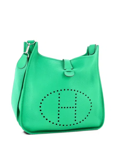 Pre-owned Hermes Evelyne Bag Gen I Clemence Gm Crossbody Bag In Green