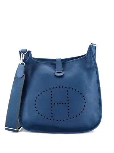 Pre-owned Hermes Evelyne Bag Gen Iii Clemence Gm Crossbody Bag In Blue