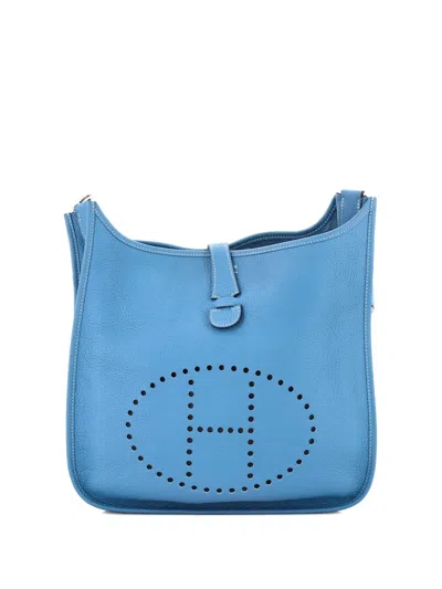 Pre-owned Hermes Evelyne Bag Gen Iii Clemence Gm Crossbody Bag In Blue