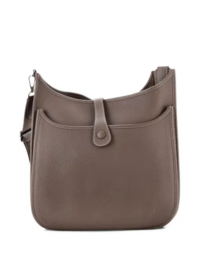 Pre-owned Hermes Evelyne Bag Gen Iii Clemence Gm Crossbody Bag In Grey