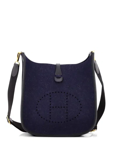 Pre-owned Hermes Evelyne Bag Gen Iii Felt Pm Crossbody Bag In Blue