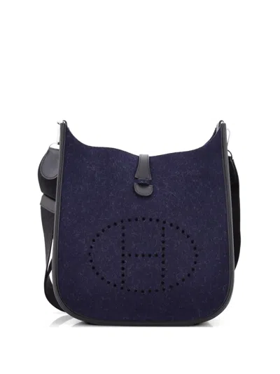 Pre-owned Hermes Evelyne Bag Gen Iii Felt Pm Crossbody Bag In Blue